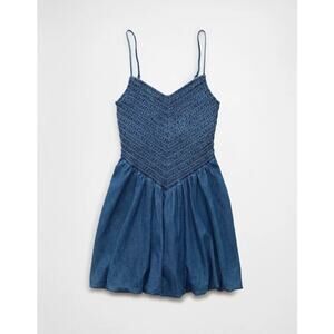 NWT American Eagle Denim Bubble Dress Strappy Mini Dress Country Western Small